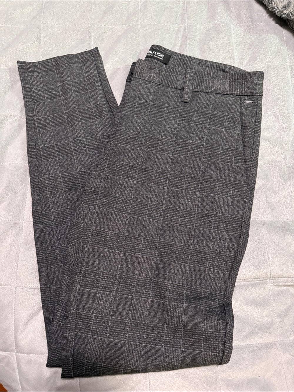 ONLY & SONS Charcoal Gray Plaid Dress Pants